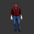 Cartoon Character In Red Shirt Blue Overalls Red Cap And White Gloves From Three Angles