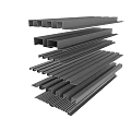 Assorted Black Metal Profiles In Various Shapes And Sizes For Industrial Applications