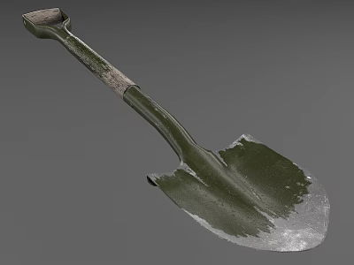 Green Garden Shovel With Wooden Handle And Metal Blade For Outdoor Tasks 3d model