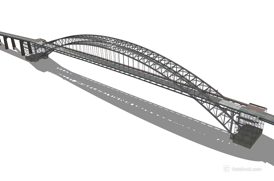 Modern Arch Bridge Design With Steel Cables Towers And Roadway Structure 3d model 