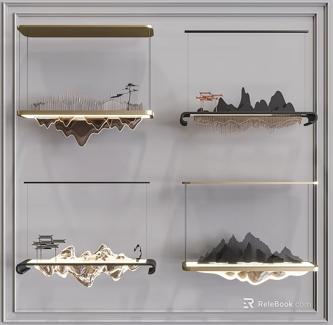 Modern Luxury Chandelier Interior Design With Mountain Cloud Pattern Metal Frame 3d model