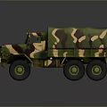 Camouflage Military Transport Truck With Large Cargo Area And Multiple Wheels