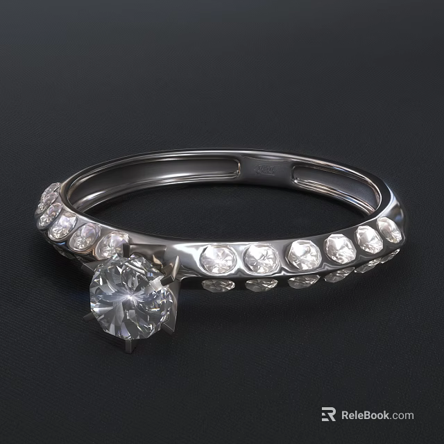 Silver Bracelet With Central Large Diamond And Surrounding Small Diamonds 3d model 