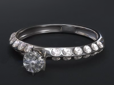Silver Bracelet With Central Large Diamond And Surrounding Small Diamonds 3d model