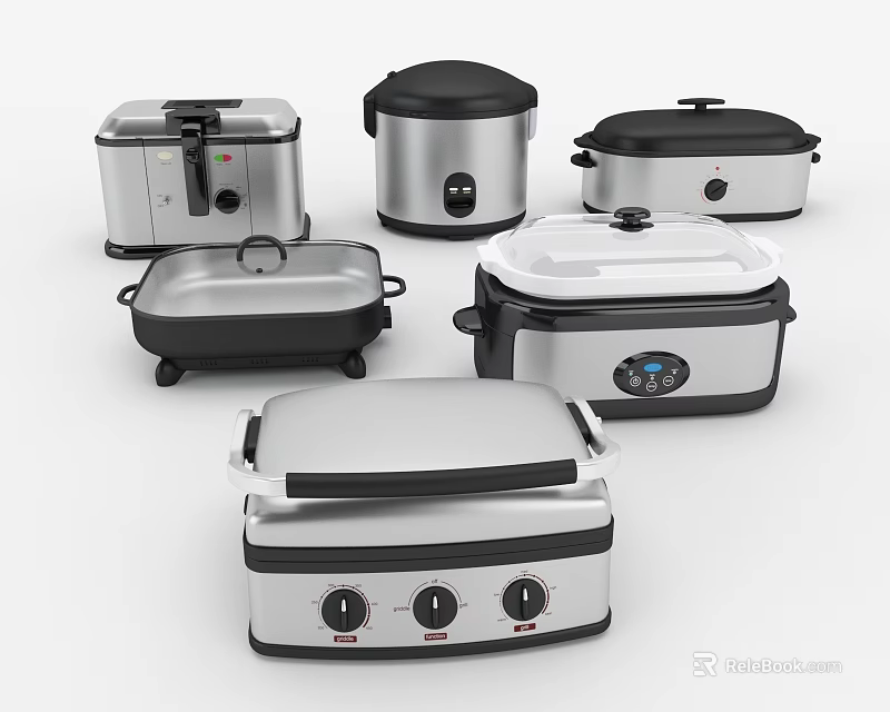 Smart Kitchen Appliances Collection Featuring Toaster Rice Cooker Slow Cooker Griddle And Modern Design 3d model 