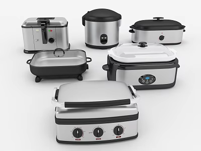 Smart Kitchen Appliances Collection Featuring Toaster Rice Cooker Slow Cooker Griddle And Modern Design 3d model