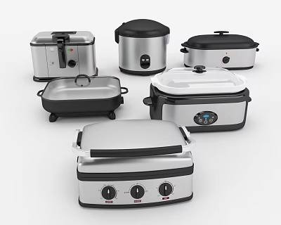 Smart Kitchen Appliances Collection Featuring Toaster Rice Cooker Slow Cooker Griddle And Modern Design 3d model