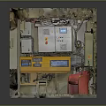 Industrial Control Setup Interior With Control Panel Multiple Displays Red Chair And Equipment
