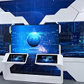 Futuristic Computer Display System With Main Screen Globe And Blue Tech Background 3d model