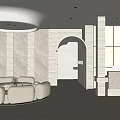 Modern Elegant Beauty Salon Interior With Curved Sofa Stone Walls And Arched Doorway