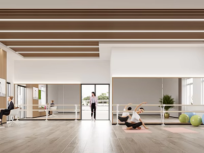 Modern Fitness Studio With Yoga Practice And Equipment 3d model