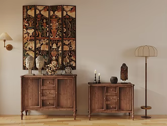 Antique Decorative Cabinet Storage Cabinet Rack Side Cabinet Antique Dining Side Cabinet Decorative Cabinet Ornaments Potted Plant Rack Ornaments Combination 3d model