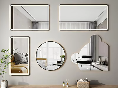 Modern Wall Mounted Bathroom Mirrors With Various Shapes For Minimalist Spaces 3d model