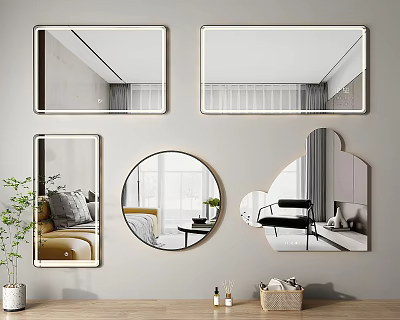 Modern Wall Mounted Bathroom Mirrors With Various Shapes For Minimalist Spaces 3d model