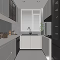 Modern Kitchen Interior With White Cabinets Black Appliances And Island Countertop