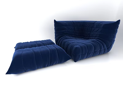Elegant Navy Blue Velvet Single Seater Sofa With Matching Ottoman 3d model