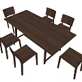 Modern Wooden Dining Table Set With Rectangular Top And Six Matching Chairs 3d model