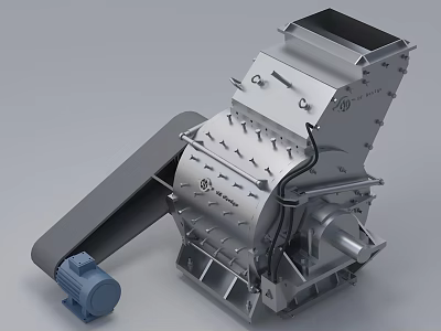 Industrial Crusher Equipment With Metal Structure Motor Feeding Hopper And Discharge Chute 3d model