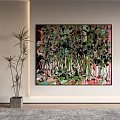 Abstract Wall Art With Green Plant In Modern Interior Decor