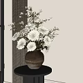 Elegant Floral Display With White Flowers In Brown Ceramic Vase By Window
