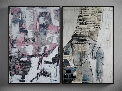 Abstract Collage Wall Art With Newspaper Prints And Colorful Patterns 3d model