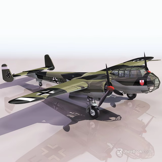 Military Fighter Aircraft With Green Camouflage Paint Twin Propellers And White Wing Insignia 3d model 