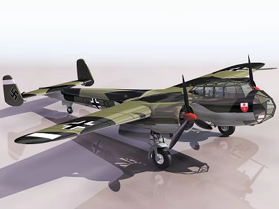 Military Fighter Aircraft With Green Camouflage Paint Twin Propellers And White Wing Insignia 3d model