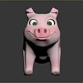 Cute Pink Cartoon Pig with Big Eyes and Smiling Expression on Dark Background
