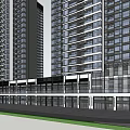 Modern High Rise Buildings Exterior Design With Glass Curtain Walls And Podium Structure