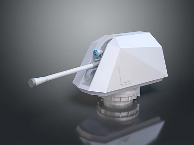 White Modern Military Weapon Turret With Geometric Design Cannon Barrel And Targeting Sensor 3d model