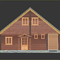 Red Wooden House with Gray Tile Roof Porch Steps and Windows