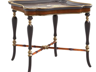 Elegant Classical Wooden Side Table With Gold Accents Black Legs And Crossed Stretchers 3d model