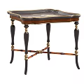 Elegant Classical Wooden Side Table With Gold Accents Black Legs And Crossed Stretchers