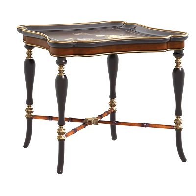 Elegant Classical Wooden Side Table With Gold Accents Black Legs And Crossed Stretchers 3d model