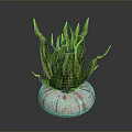 Green Lizard Resting On Marble Pot With Fresh Green Leaves