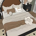 Elegant Double Bed With Brown Headboard White Sheets Decorative Pillows And Soft Blanket