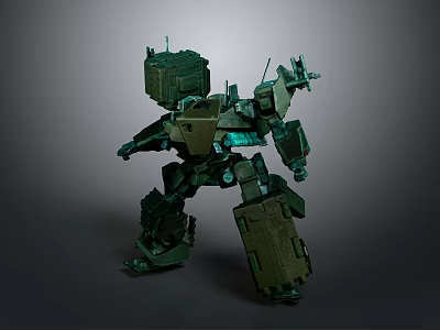 Mechanical Robot Character 3D Model With Green Brown Color Square Head And Mechanical Legs 3d model