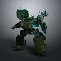 Mechanical Robot Character 3D Model With Green Brown Color Square Head And Mechanical Legs