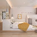 Modern Hotel Room Interior With Cozy Bed Decorative Painting Tent Rug And Hanging Lights