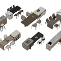 Various Modern Kitchen Island Designs With Different Materials And Matching Chairs 3d model