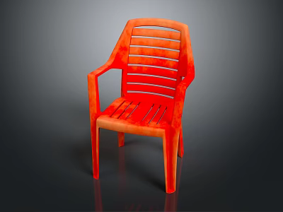 Orange Plastic Leisure Chair with Armrests and Striped Backrest for Indoor Outdoor Use 3d model