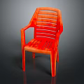 Orange Plastic Leisure Chair with Armrests and Striped Backrest for Indoor Outdoor Use