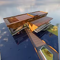 Stunning Modern Villa With Glass Facade Wooden Roof Pool Reflection And Outdoor Furniture 3d model