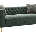 Dark Green Velvet Tufted Sectional Sofa With Decorative Pillows And Gold Legs