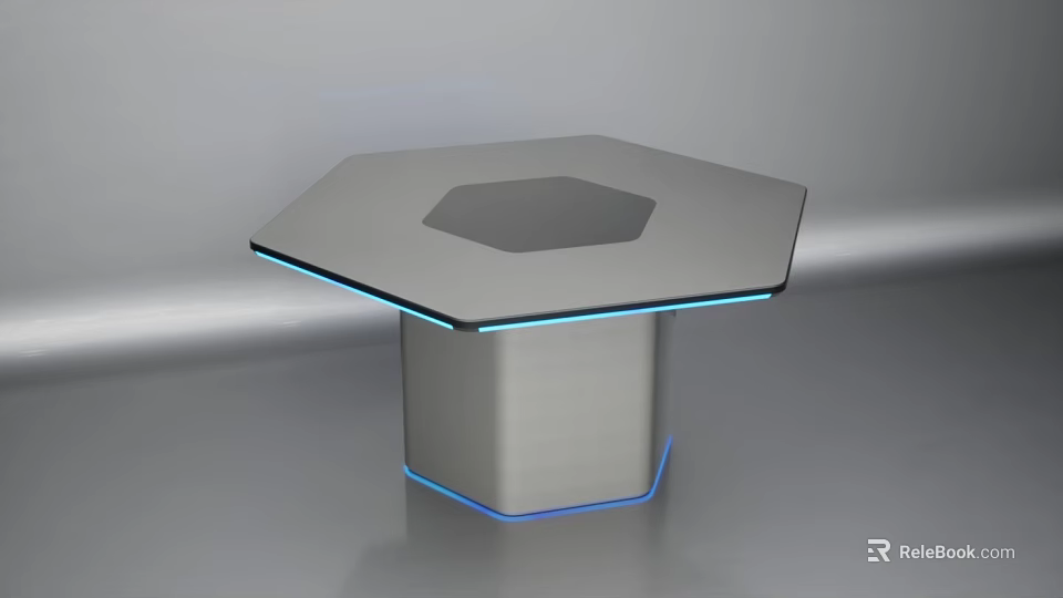 Modern Hexagonal Computer Table With Blue Illuminated Edges And Sleek Surface 3d model