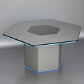 Modern Hexagonal Computer Table With Blue Illuminated Edges And Sleek Surface 3d model