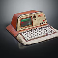 Vintage Electronic Device With Orange Top Green Screen White Keyboard And Worn Texture