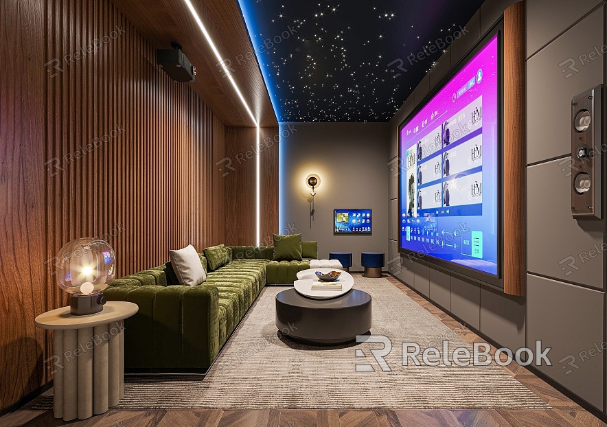 Modern AV Room Villa Basement Movie Room AV Room AV Room Sofa Coffee Table Projection Star Top AV Room model