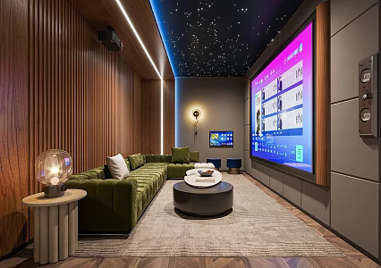 Modern AV Room Villa Basement Movie Room AV Room AV Room Sofa Coffee Table Projection Star Top AV Room 3d model