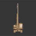 Golden Tracked Engineering Vehicle With Long Drill Arm And Metallic Texture On Dark Background